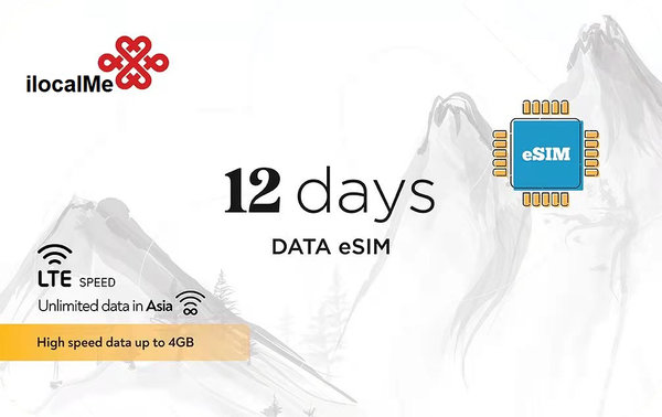eSIM Asia 12 Dias  - Datos ilimitados - 256 Kbps después de 4 GB de uso.